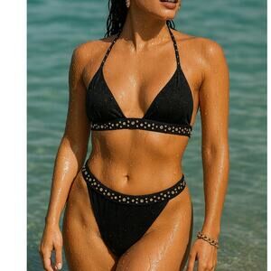 Moschino Mare Black Studded Bikini Size 36 Large
